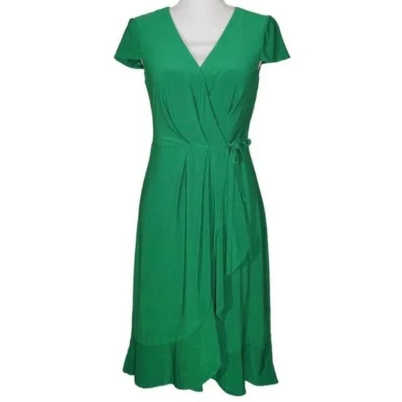 Jessica Howard | Dresses | Jessica Howard Kelly Green Ruffled Fauxwrap Dress  Sz | Poshmark